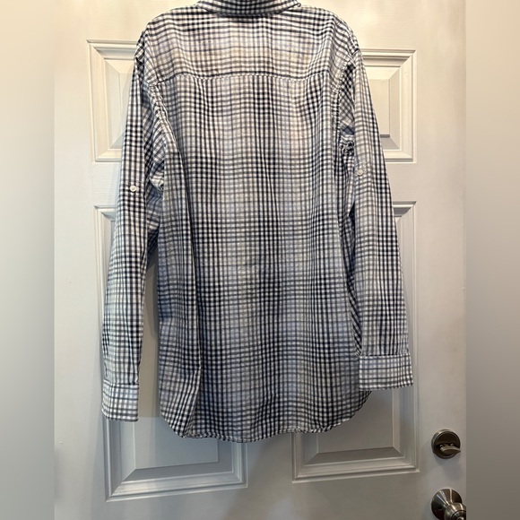 Michael Kors Navy and White Men's Checkered Long Sleeve Shirt 100% Cotton XXL - Picture 2 of 4